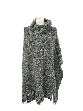 Laura Plus Cozy Marled Gray Turtleneck Poncho with Fringe Size O/S